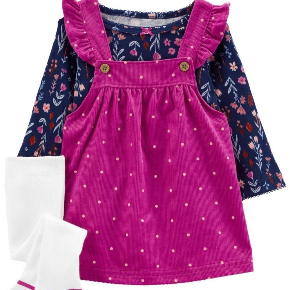 Carter's NWT Baby Girl 12 Months Three Piece Set Corduroy Dress Long Sleeve Sock